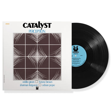 The album cover reads “Catalyst – Perception” with geometric square artwork in shades of brown vinyl record.