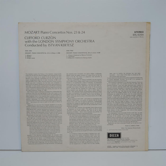 Clifford Curzon, Mozart, London Symphony, Kertesz - Piano Concertos A Major, K488 & C Minor, K491 Vinyl LP