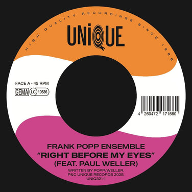 Frank Popp Ensemble and Paul Weller  - Right Before My Eyes feat. Paul Weller 7" Vinyl Single