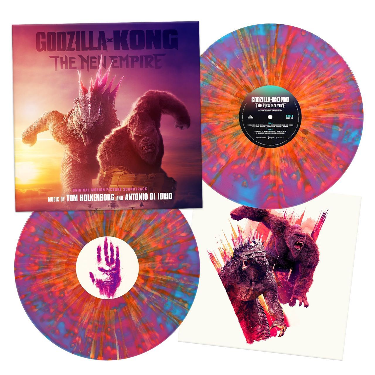 Godzilla x Kong: The New Empire (Original Motion Picture Soundtrack) - Tom Holkenborg 2x Neon Pink & Blue Swirl With Orange & Pink Splatter Vinyl LP