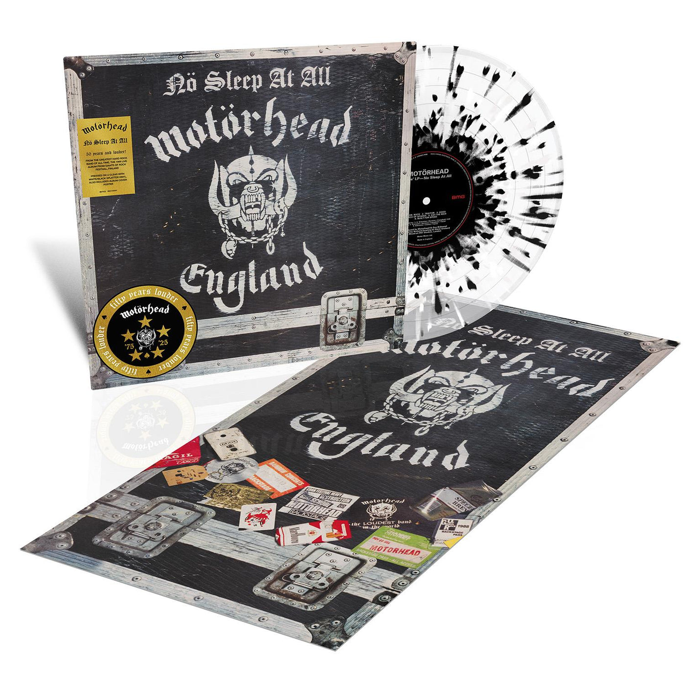 Motorhead - No Sleep At All 50th Anniversary Clear With White & Black Splatter Vinyl LP