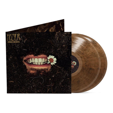 Hozier ‘Unreal Unearth’ marbled brown double vinyl—mouth in soil with a daisy on the sleeve