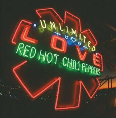 Red Hot Chili Peppers ‘Unlimited Love’ neon heart logo at night album cover