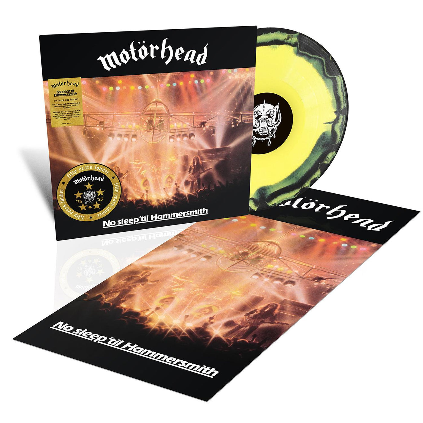 Motorhead - No Sleep 'Til Hammersmith (Live) 50th Anniversary Yellow & Black Splatter Vinyl LP