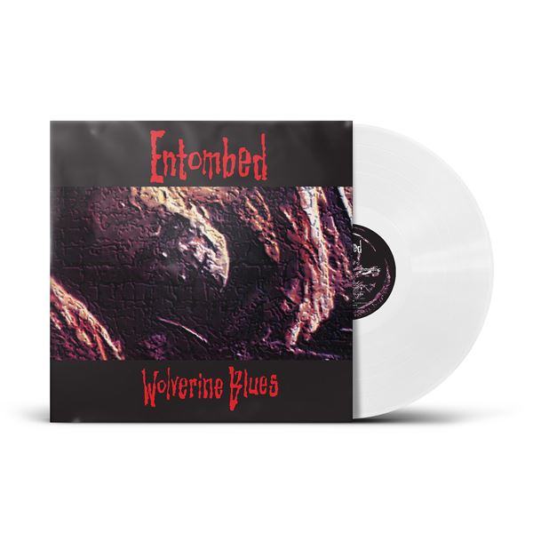 Vinyl record of Entombed’s Wolverine Blues, with dark textured artwork and bold red gothic lettering.
