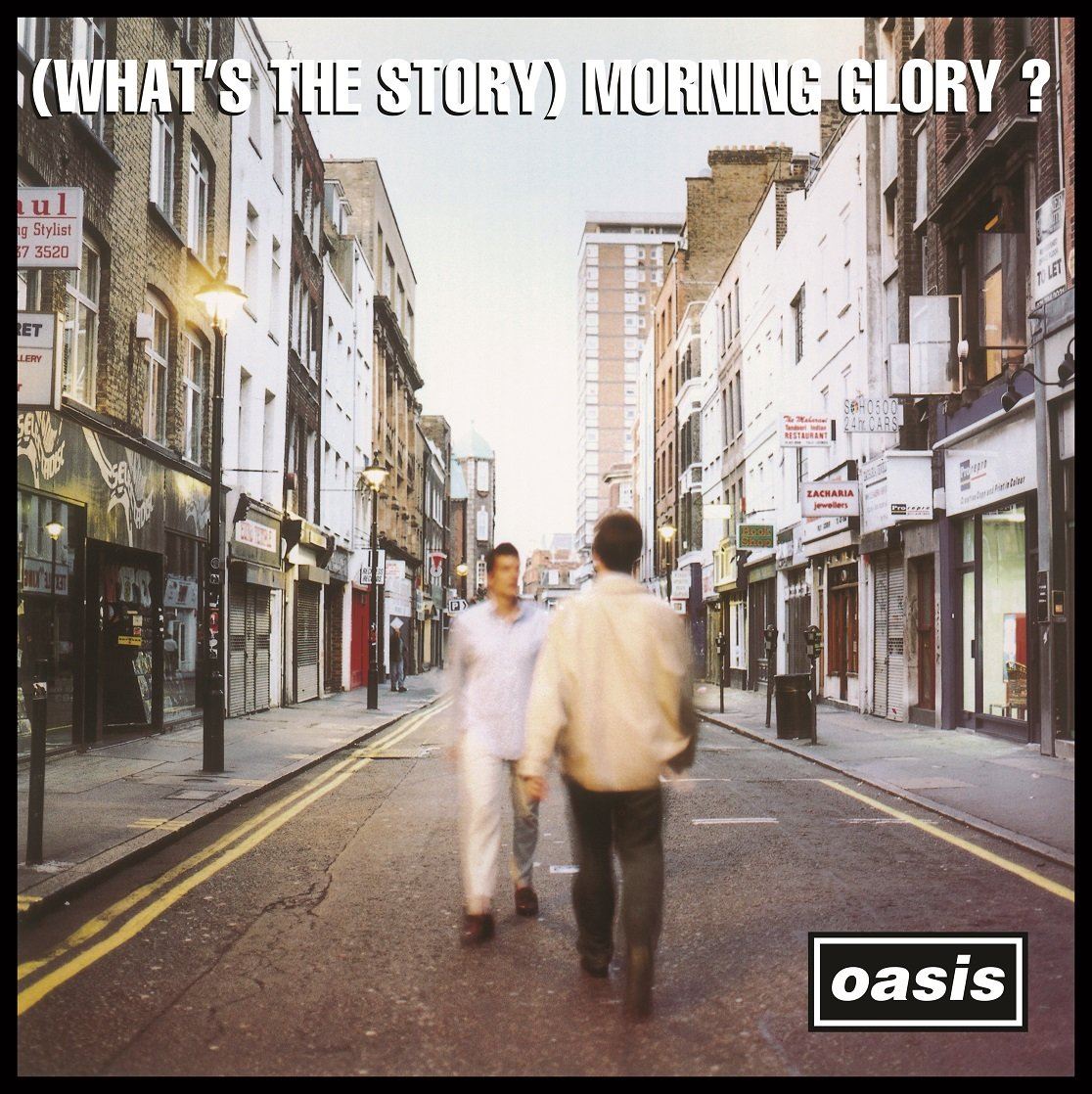 Oasis ‘(What’s the Story) Morning Glory?’ cover—two figures crossing a London street