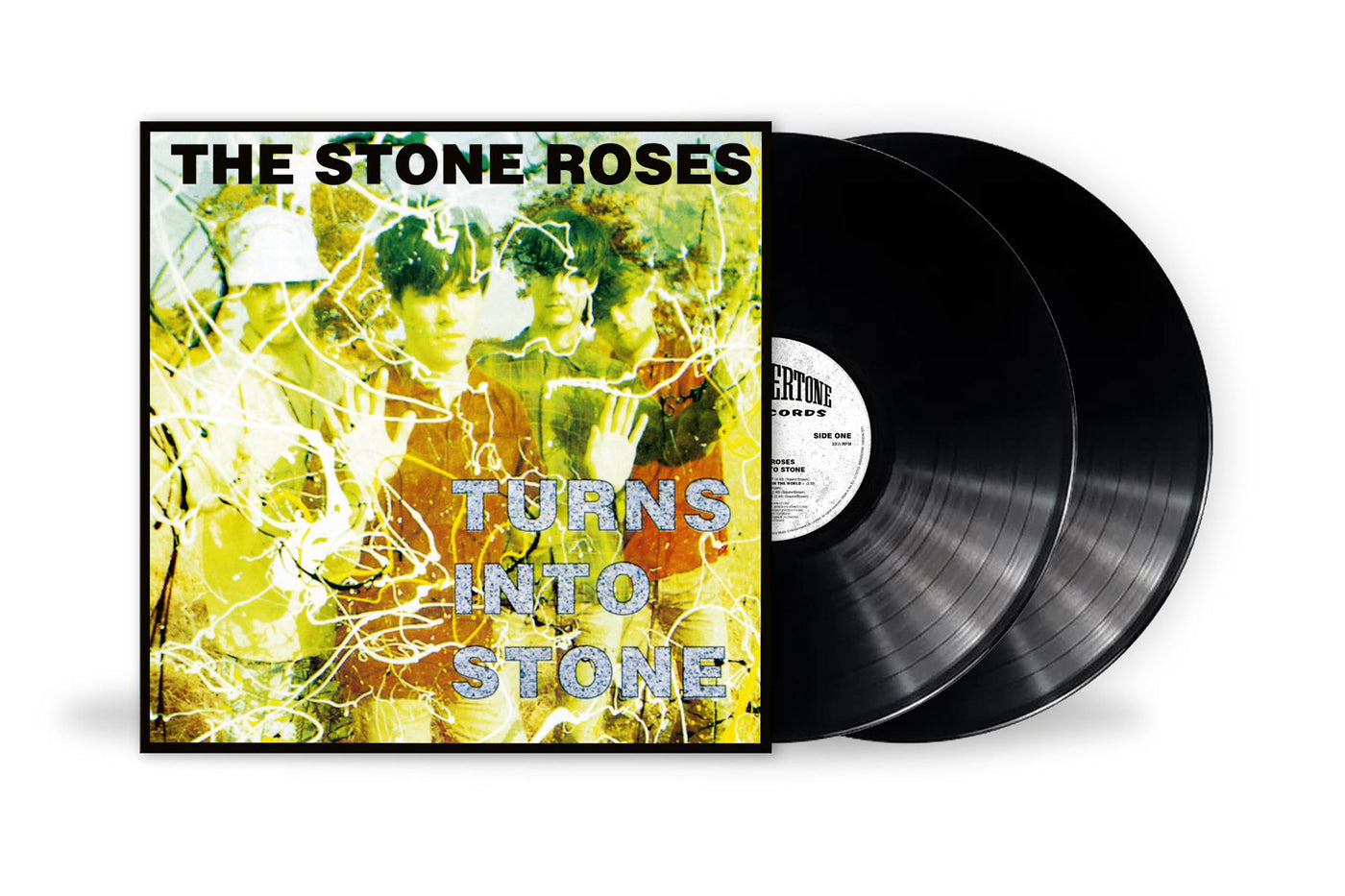 The Stone Roses “Turns Into Stone” double black vinyl with yellow abstract collage cover