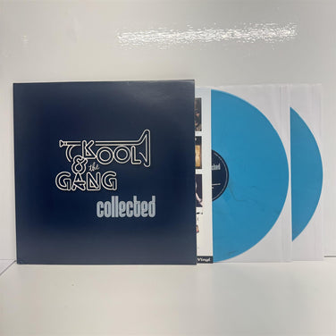 Double vinyl of Kool & The Gang’s Collected, with a sleek dark cover and vibrant blue records partly visible.