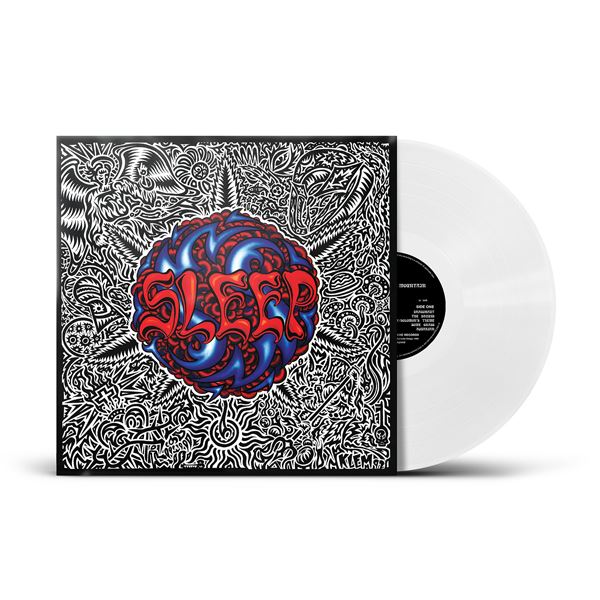 Vinyl record with a colorful cover design on a white background
