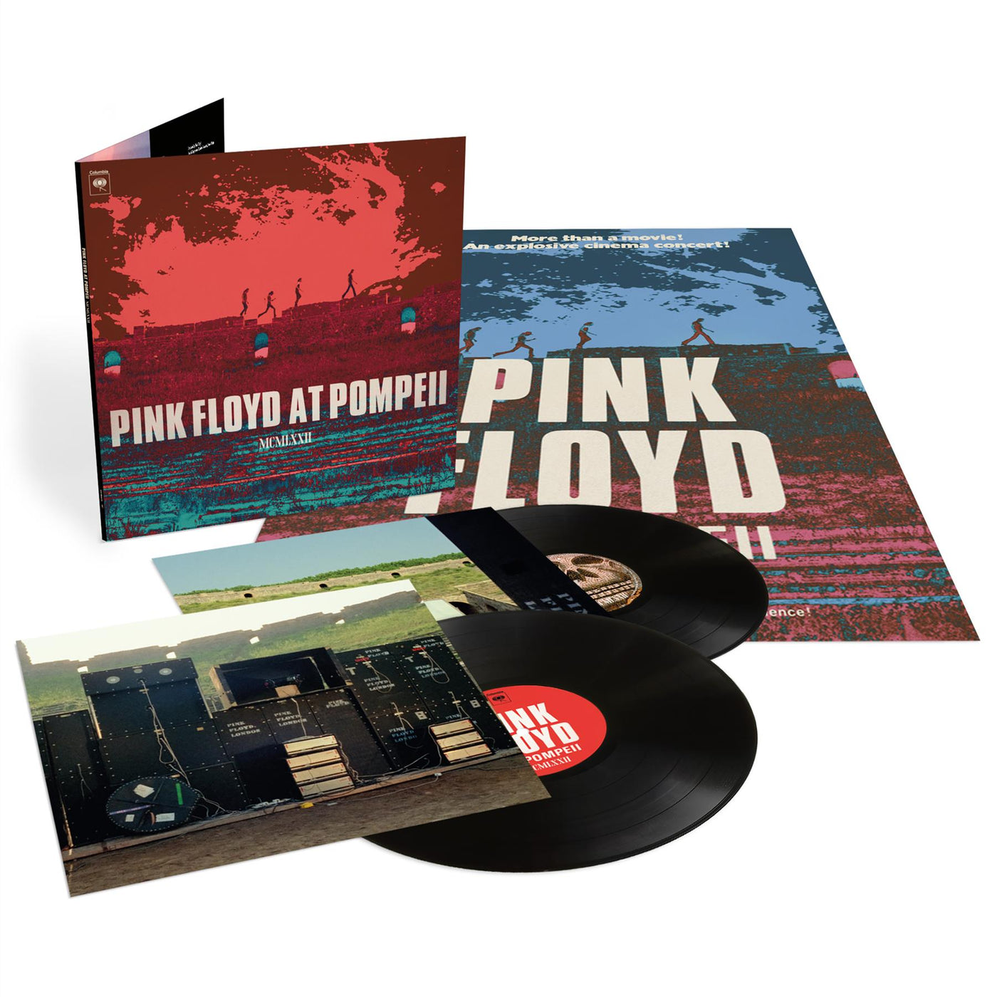 Pink Floyd at Pompeii deluxe vinyl set—two black LPs, poster and gatefold packaging