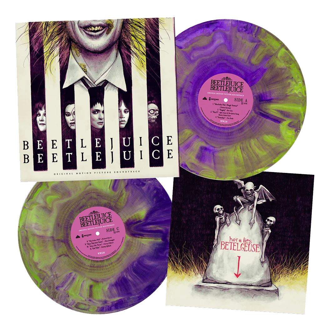 BEETLEJUICE BEETLEJUICE - V/A 2x Lime Green & Purple Vinyl LP Etched D-Side