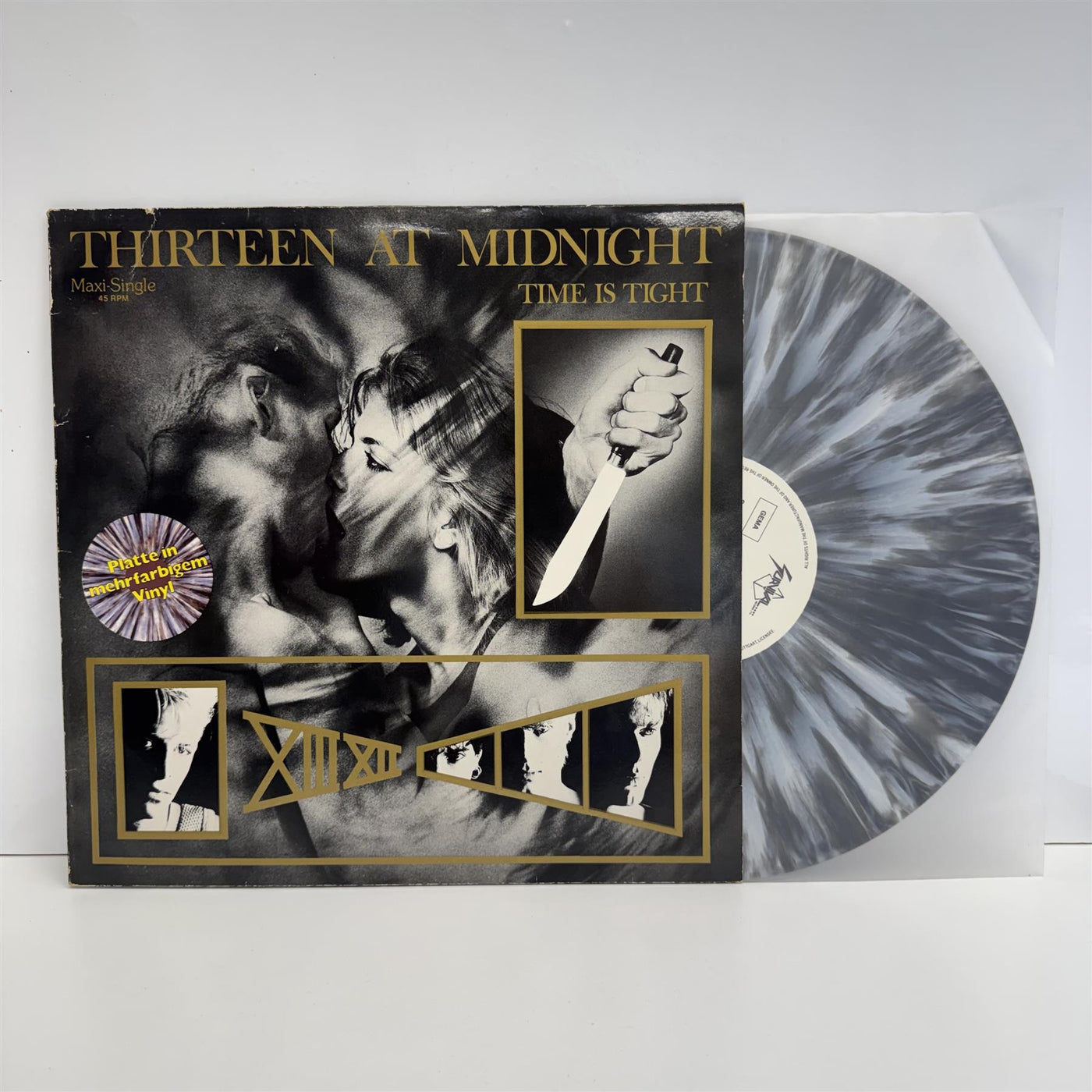 Thirteen At Midnight - Time Is Tight 12" Black & White Splatter Vinyl Single
