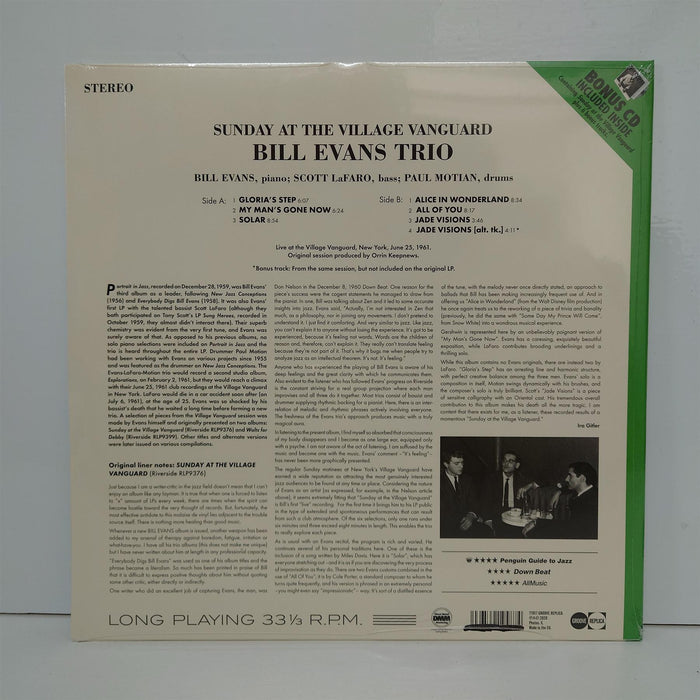 The Bill Evans Trio - Sunday At The Village Vanguard Vinyl LP Reissue + CD