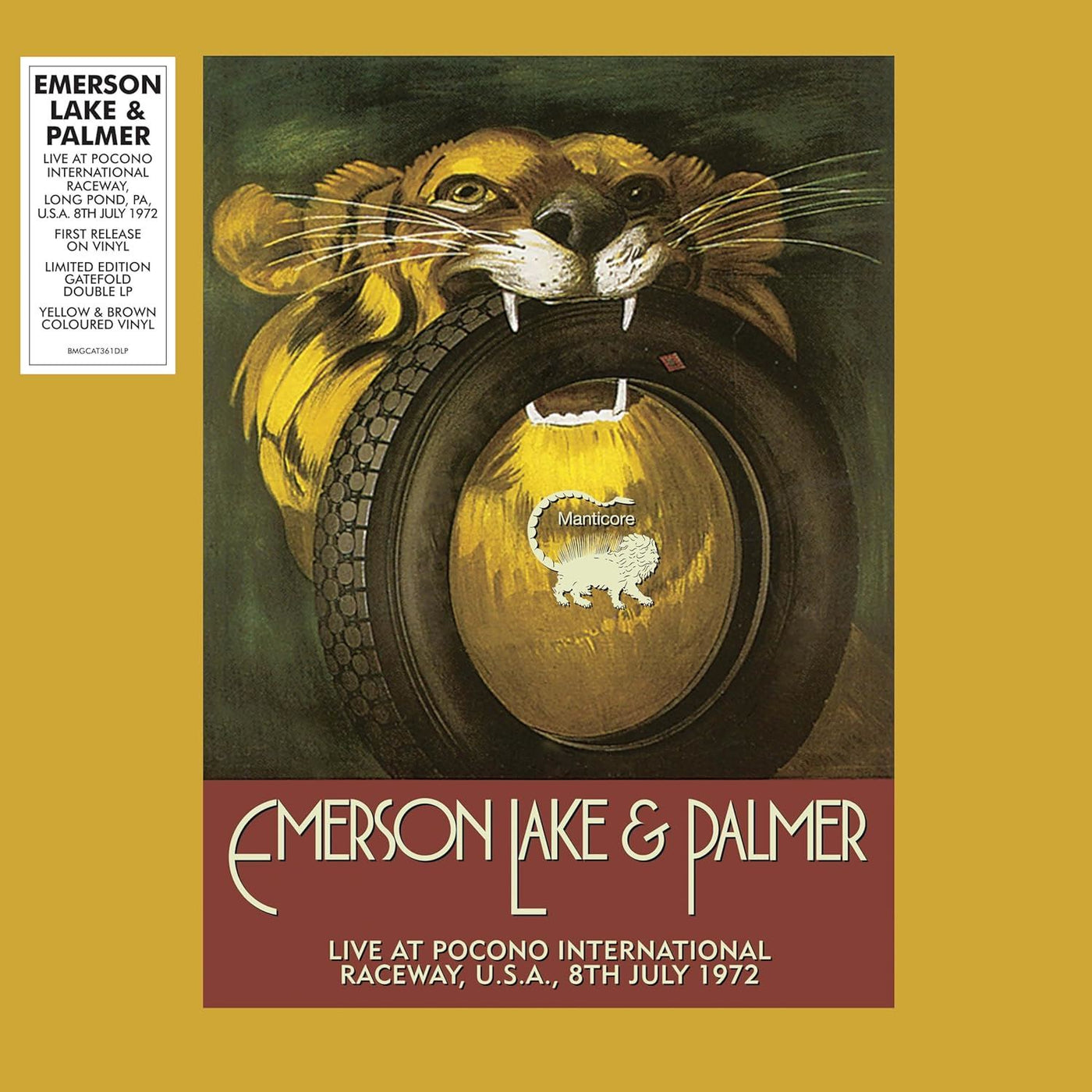 Emerson, Lake & Palmer - Live At Pocono International Raceway, U.S.A., 8th July 1972 Limited Edition 2x Yellow / Brown Vinyl LP
