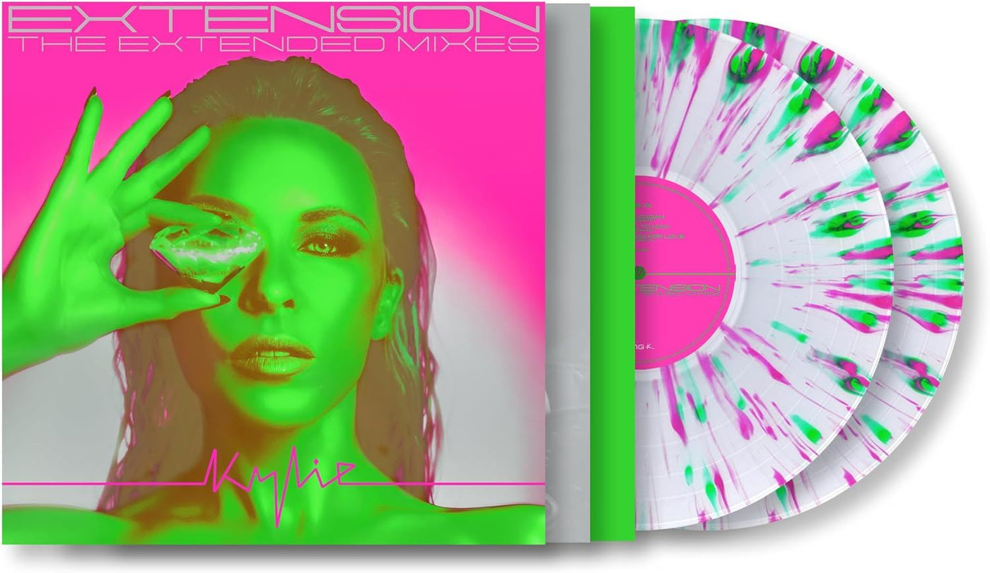 Kylie Minogue - Extension (The Extended Mixes) 2x Clear With Neon Pink & Green Splatter Vinyl LP