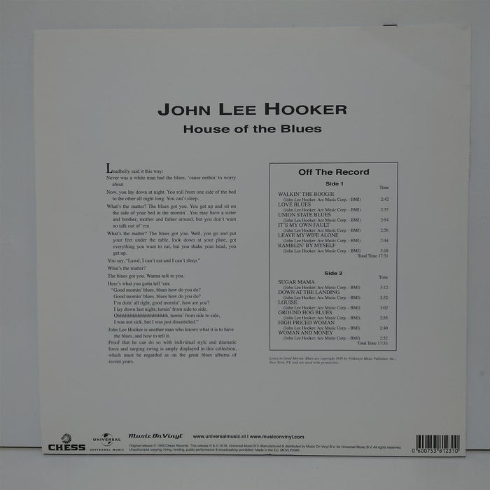 John Lee Hooker - House Of The Blues 180G Vinyl LP Reissue