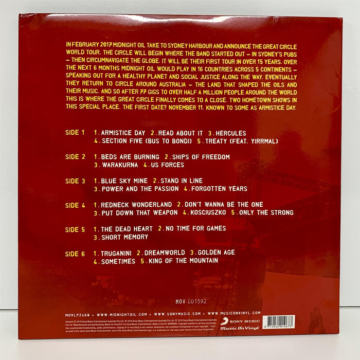Midnight Oil - Armistice Day: Live At The Domain, Sydney Limited Edition Numbered 3x Red Vinyl LP
