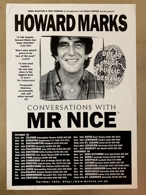 Howard Marks - Conversations With Mr Nice October 1999 Tour Poster New collectable releases UK record store sell used